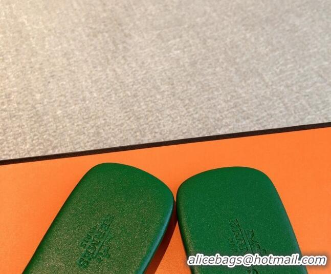 Purchase Hermes Galerie Flat Thong Slide Sandals All Green Suede 525163