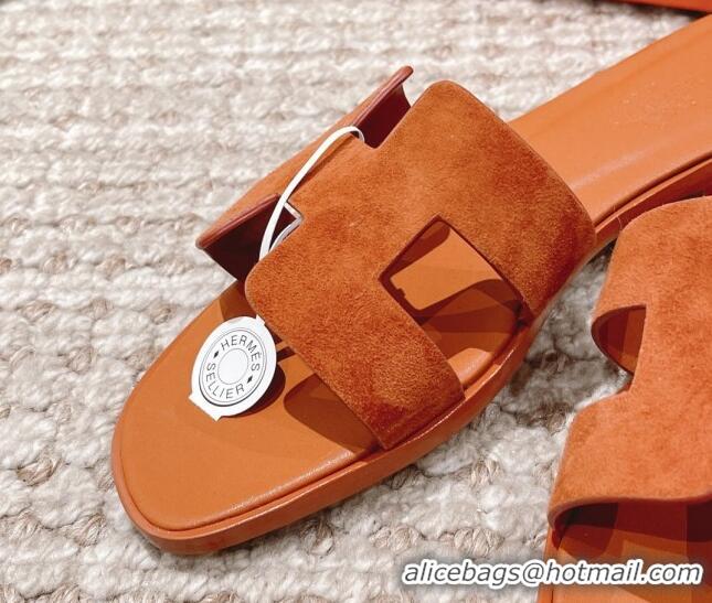 Charming Hermes Classic Oran Suede Flat Slide Sandals Brown 0525167