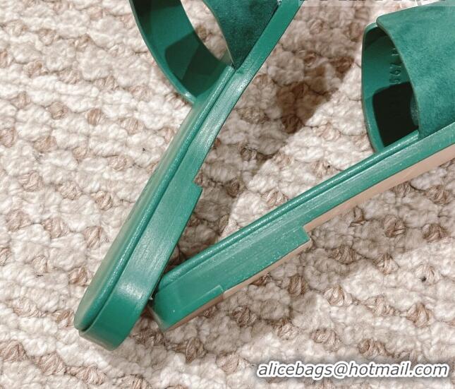 Charming Hermes Classic Oran Suede Flat Slide Sandals  0525167 Green