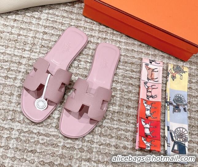 Hot Style Hermes Classic Oran Flat Slide Sandals in Epsom Leather Pink 525172