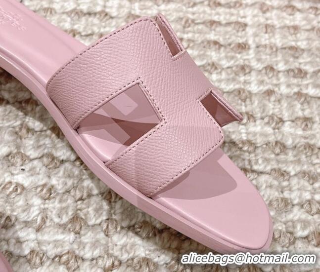 Hot Style Hermes Classic Oran Flat Slide Sandals in Epsom Leather Pink 525172