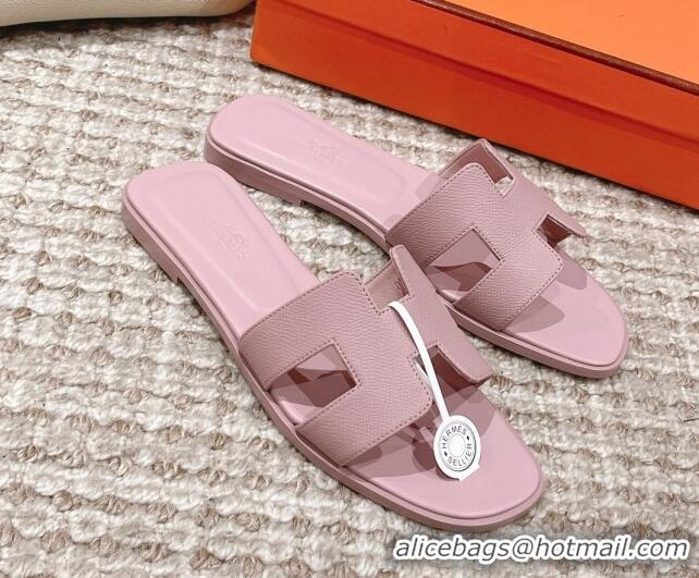 Hot Style Hermes Classic Oran Flat Slide Sandals in Epsom Leather Pink 525172