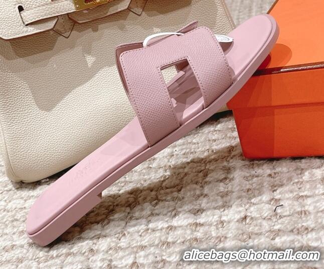 Hot Style Hermes Classic Oran Flat Slide Sandals in Epsom Leather Pink 525172