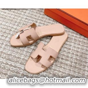 Perfect Hermes Classic Oran Flat Slide Sandals in Epsom Leather Nude 525173