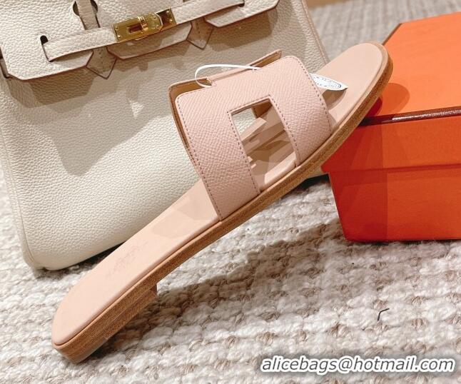 Perfect Hermes Classic Oran Flat Slide Sandals in Epsom Leather Nude 525173