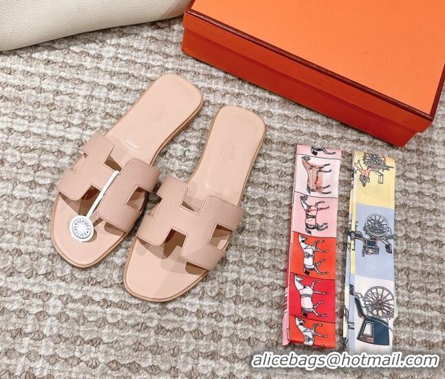 Perfect Hermes Classic Oran Flat Slide Sandals in Epsom Leather Nude 525173