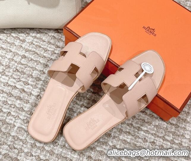 Perfect Hermes Classic Oran Flat Slide Sandals in Epsom Leather Nude 525173