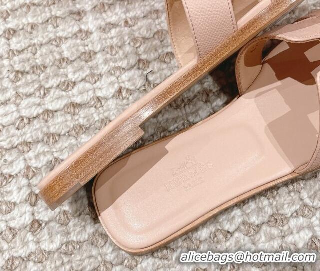 Perfect Hermes Classic Oran Flat Slide Sandals in Epsom Leather Nude 525173