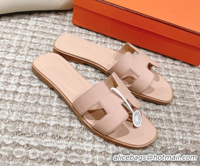 Perfect Hermes Classic Oran Flat Slide Sandals in Epsom Leather Nude 525173