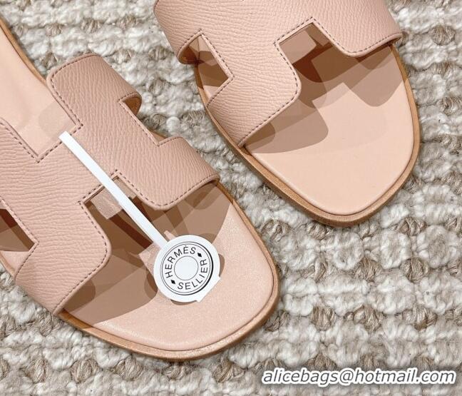 Perfect Hermes Classic Oran Flat Slide Sandals in Epsom Leather Nude 525173