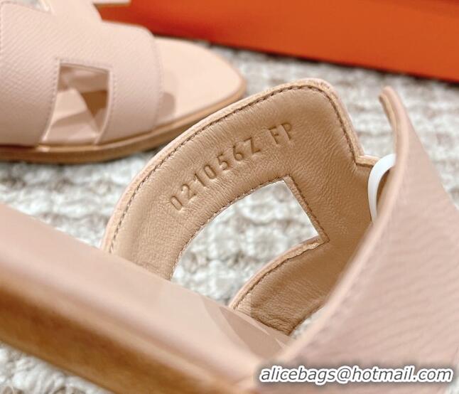 Perfect Hermes Classic Oran Flat Slide Sandals in Epsom Leather Nude 525173