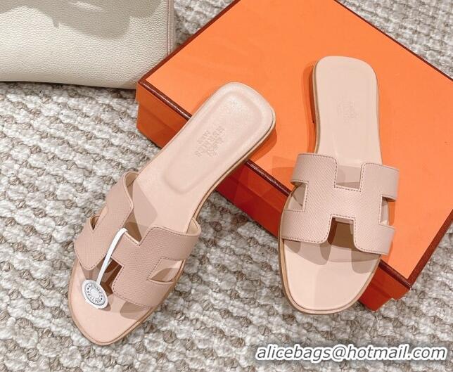 Perfect Hermes Classic Oran Flat Slide Sandals in Epsom Leather Nude 525173