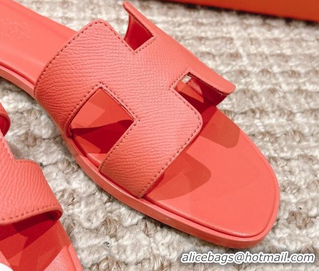 Sumptuous Hermes Classic Oran Flat Slide Sandals in Epsom Leather Orange 525174