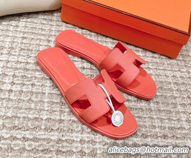 Sumptuous Hermes Classic Oran Flat Slide Sandals in Epsom Leather Orange 525174