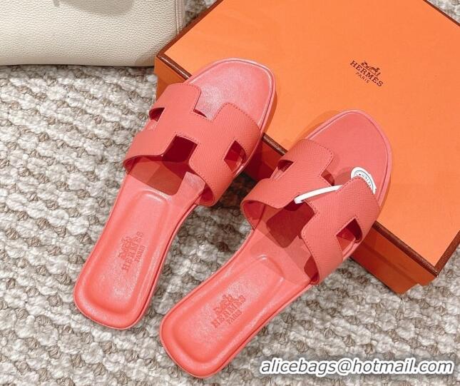 Sumptuous Hermes Classic Oran Flat Slide Sandals in Epsom Leather Orange 525174