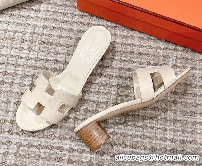 Charming Hermes Classic Oasis Heel Slide Sandals 4.5cm in Grained Leather White 530001