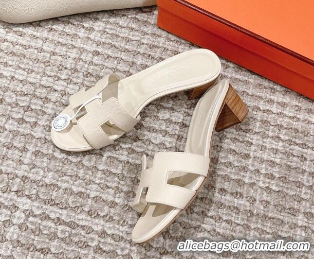 Charming Hermes Classic Oasis Heel Slide Sandals 4.5cm in Grained Leather White 530001