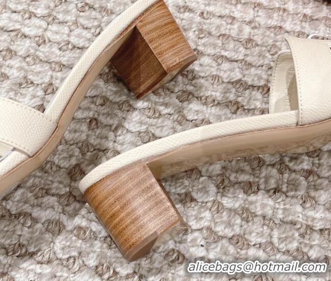 Charming Hermes Classic Oasis Heel Slide Sandals 4.5cm in Grained Leather White 530001