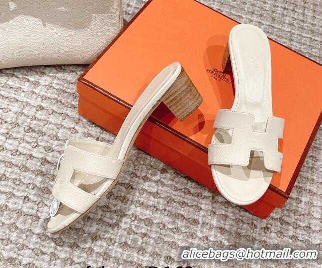 Charming Hermes Classic Oasis Heel Slide Sandals 4.5cm in Grained Leather White 530001