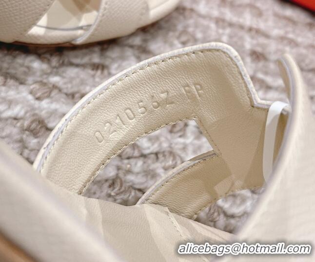 Charming Hermes Classic Oasis Heel Slide Sandals 4.5cm in Grained Leather White 530001