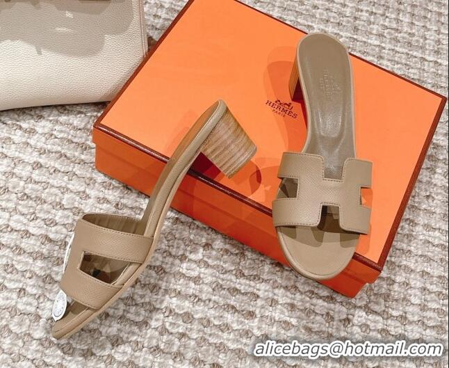 Good Product Hermes Classic Oasis Heel Slide Sandals 4.5cm in Grained Leather Grey 530002