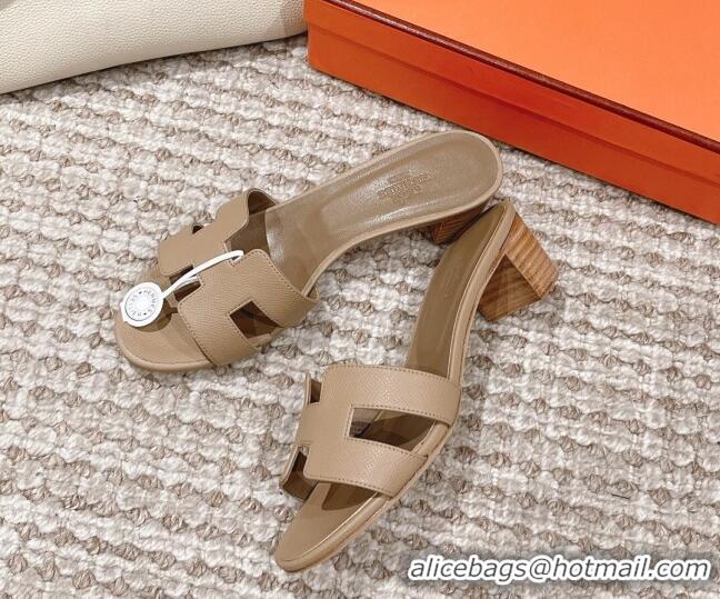 Good Product Hermes Classic Oasis Heel Slide Sandals 4.5cm in Grained Leather Grey 530002