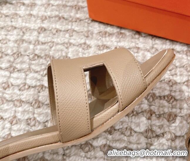 Good Product Hermes Classic Oasis Heel Slide Sandals 4.5cm in Grained Leather Grey 530002