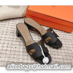 Stylish Hermes Classic Oasis Heel Slide Sandals 4.5cm in Grained Leather Grey/Black 530003