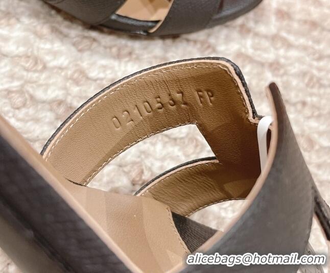 Stylish Hermes Classic Oasis Heel Slide Sandals 4.5cm in Grained Leather Grey/Black 530003