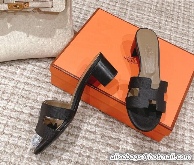 Stylish Hermes Classic Oasis Heel Slide Sandals 4.5cm in Grained Leather Grey/Black 530003