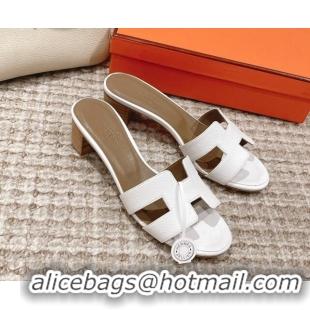 Discount Hermes Classic Oasis Heel Slide Sandals 4.5cm in Grained Leather White/Grey 530004