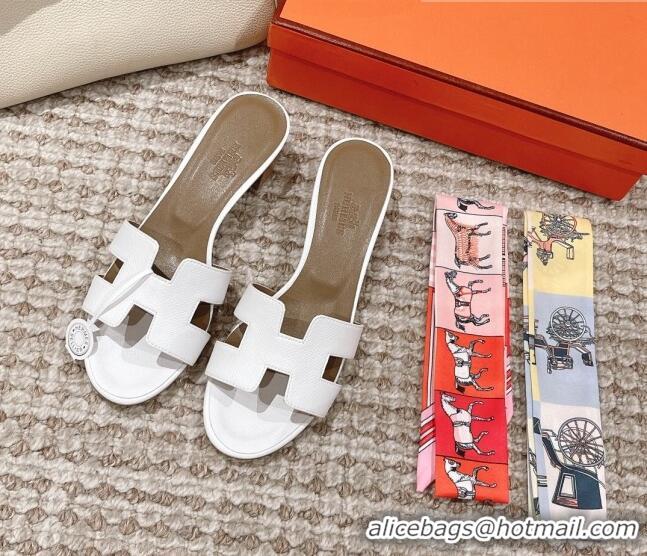 Discount Hermes Classic Oasis Heel Slide Sandals 4.5cm in Grained Leather White/Grey 530004