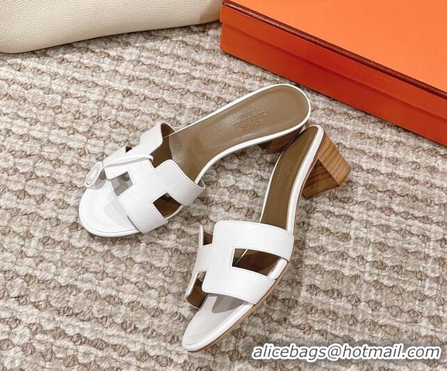 Discount Hermes Classic Oasis Heel Slide Sandals 4.5cm in Grained Leather White/Grey 530004