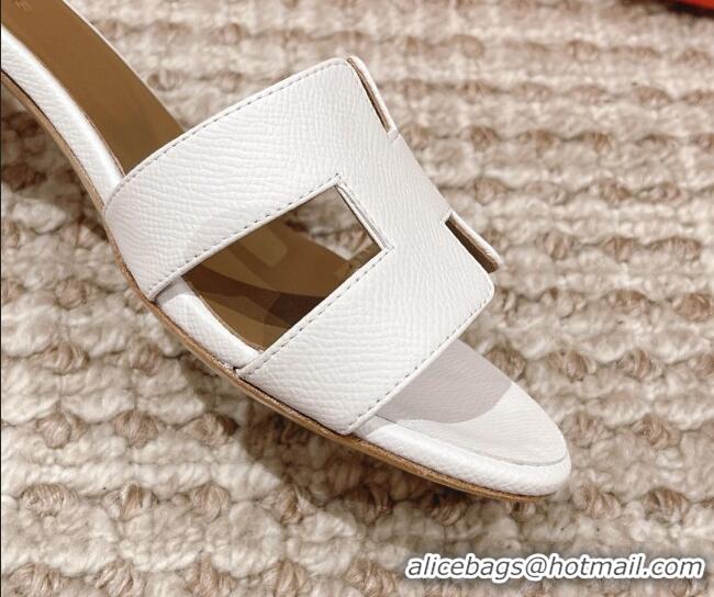 Discount Hermes Classic Oasis Heel Slide Sandals 4.5cm in Grained Leather White/Grey 530004