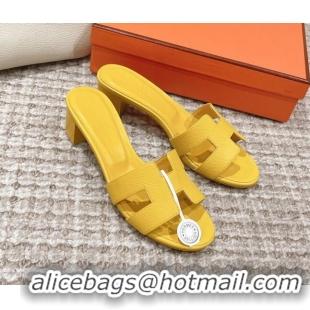 Sumptuous Hermes Classic Oasis Heel Slide Sandals 4.5cm in Grained Leather Yellow 530005