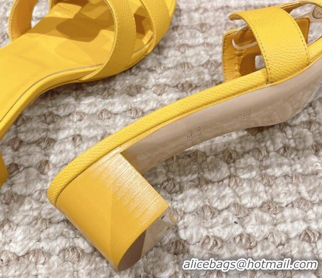 Sumptuous Hermes Classic Oasis Heel Slide Sandals 4.5cm in Grained Leather Yellow 530005