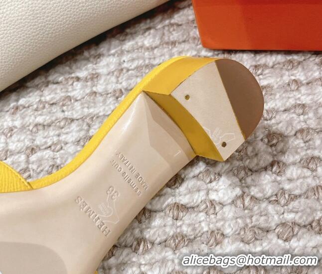 Sumptuous Hermes Classic Oasis Heel Slide Sandals 4.5cm in Grained Leather Yellow 530005