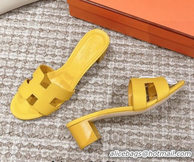 Sumptuous Hermes Classic Oasis Heel Slide Sandals 4.5cm in Grained Leather Yellow 530005