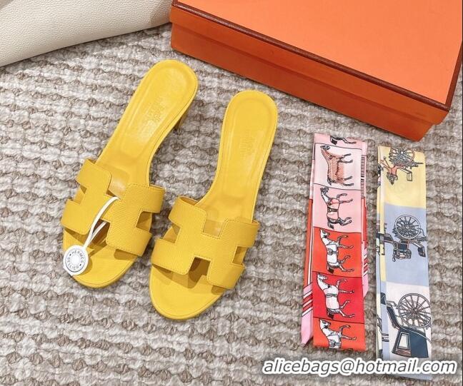 Sumptuous Hermes Classic Oasis Heel Slide Sandals 4.5cm in Grained Leather Yellow 530005