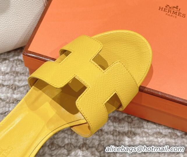 Sumptuous Hermes Classic Oasis Heel Slide Sandals 4.5cm in Grained Leather Yellow 530005