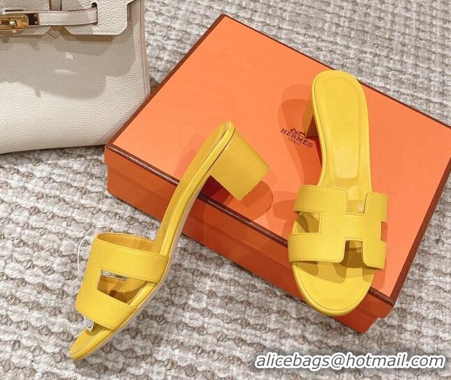 Sumptuous Hermes Classic Oasis Heel Slide Sandals 4.5cm in Grained Leather Yellow 530005