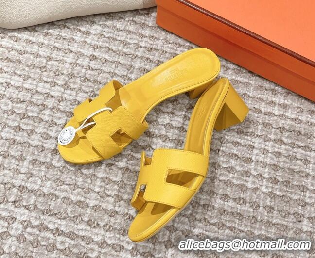 Sumptuous Hermes Classic Oasis Heel Slide Sandals 4.5cm in Grained Leather Yellow 530005