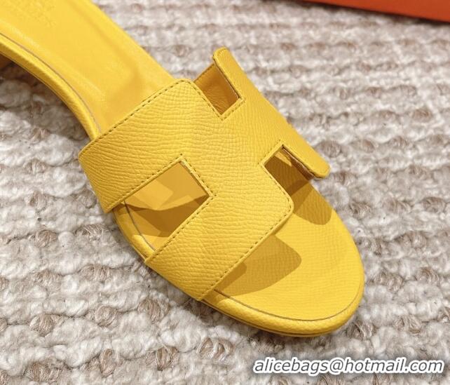 Sumptuous Hermes Classic Oasis Heel Slide Sandals 4.5cm in Grained Leather Yellow 530005