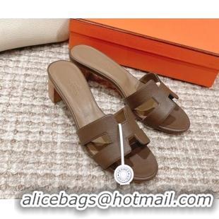 Sophisticated Hermes Classic Oasis Heel Slide Sandals 4.5cm in Grained Leather Elephant Grey 530006