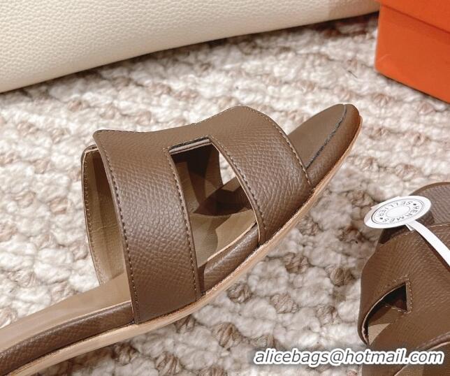 Sophisticated Hermes Classic Oasis Heel Slide Sandals 4.5cm in Grained Leather Elephant Grey 530006