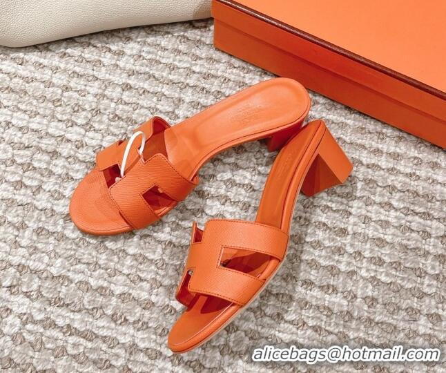 Hot Style Hermes Classic Oasis Heel Slide Sandals 4.5cm in Grained Leather Orange 530007