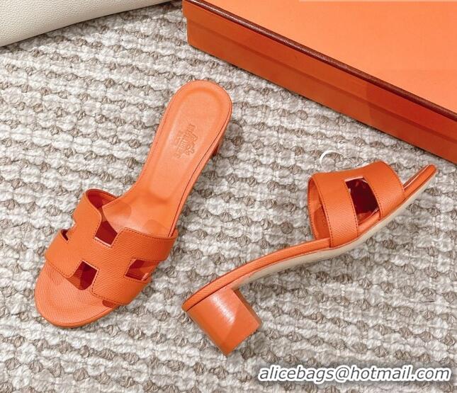 Hot Style Hermes Classic Oasis Heel Slide Sandals 4.5cm in Grained Leather Orange 530007