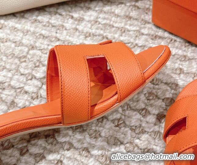 Hot Style Hermes Classic Oasis Heel Slide Sandals 4.5cm in Grained Leather Orange 530007