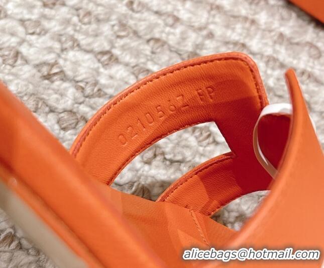 Hot Style Hermes Classic Oasis Heel Slide Sandals 4.5cm in Grained Leather Orange 530007