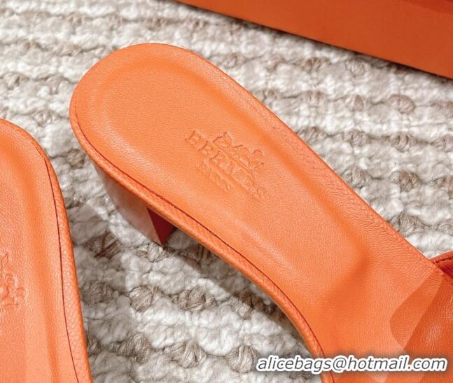 Hot Style Hermes Classic Oasis Heel Slide Sandals 4.5cm in Grained Leather Orange 530007